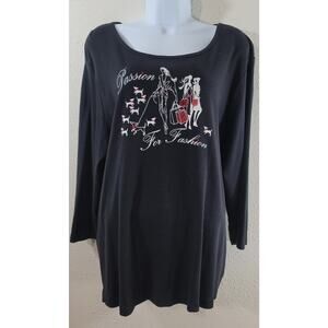 Nicole Miller Black White Red Graphic Passion For Fashion Top 2X Lightweight